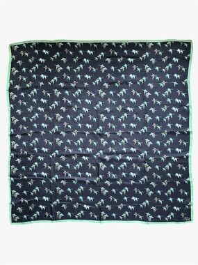 Ted Baker Square Black Scarf with Green Bird Print and Lime Trim